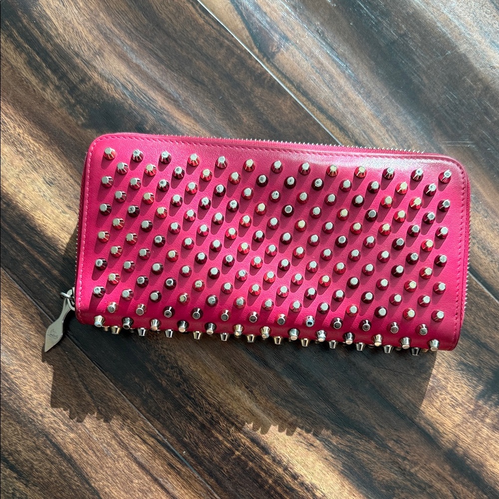 Christian Louboutin Studded Red Zip-Around Wallet